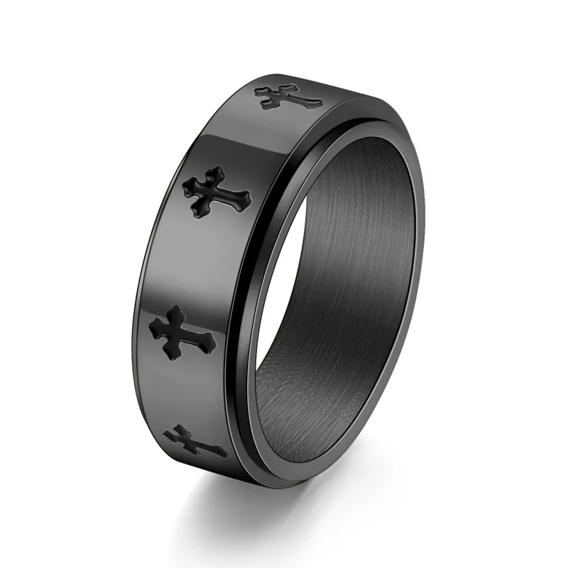 Black/Sliver/Gold Color Stainless Steel Cross Rotatable Spinner Rings Men Women Anxiety Fidget Ring Worry & Stress Relief
