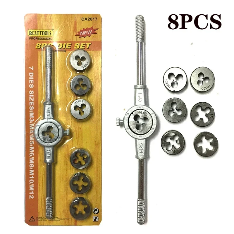 Hand Tap And Die Set 8/12/20Pcs Metric Screw Thread Plugs Straight Taper Reamer Tools M3-M12