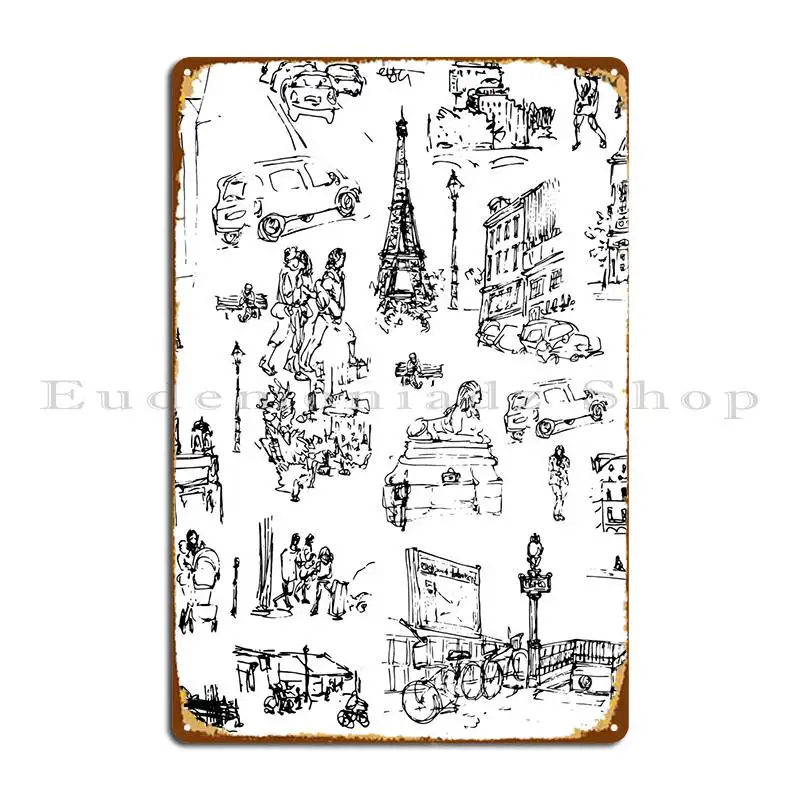 

Sketches From Paris 01 Metal Sign Garage Pub Garage Print Wall Pub Tin Sign Poster