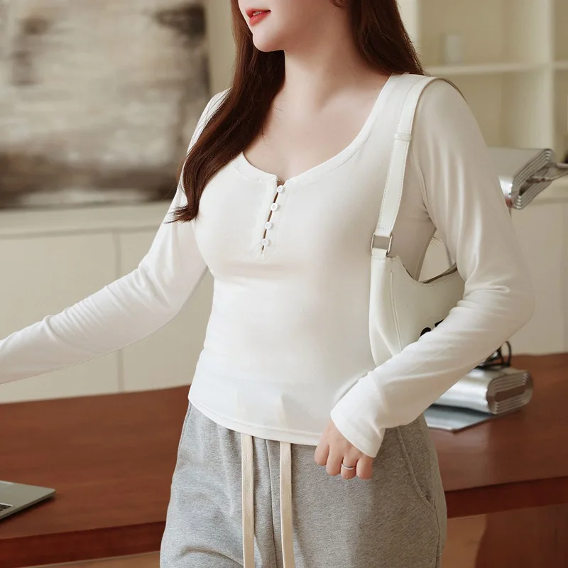 Fashion Plus Size Women's T-Shirt Premium Light Sweet And Spicy Slim Modal Tee Casual Thin Cotton Long Sleeve Tops Autumn