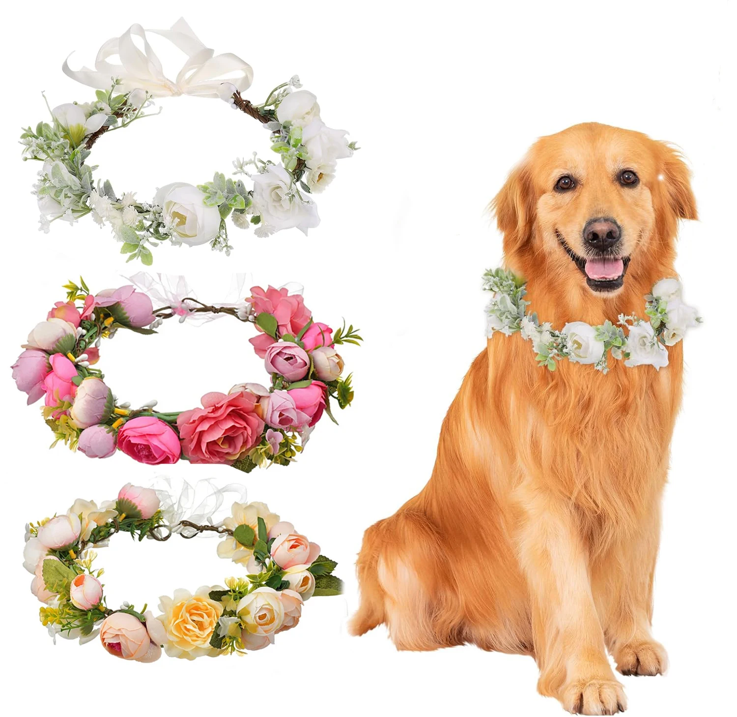 Set Collare Matrimonio Per Cane NICENEEDED - Con Fiori, Perle E Portafedi, 3 Pezzi - Foto 3