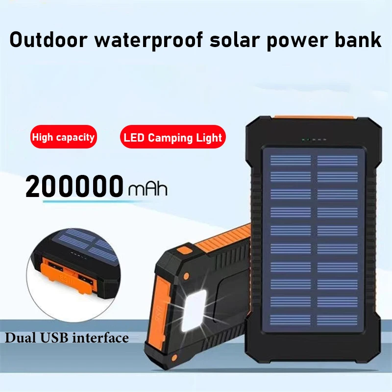 

New 200000mAh Portable Solar Power Bank Outdoor Wild Fishing and Camping Large Capacity LEDSOS Flashlight Backup Power Supply