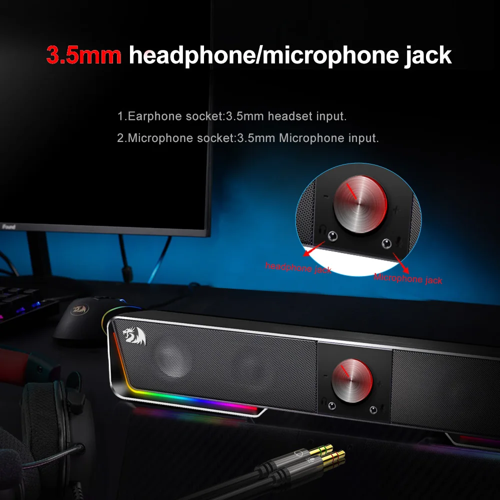 REDRAGON GS570 Darknets RGB 스피커 지원 Bluetooth 무선 aux 3.5 컴퓨터 PC 용 서라운드 컬럼 사운드 바 스피커