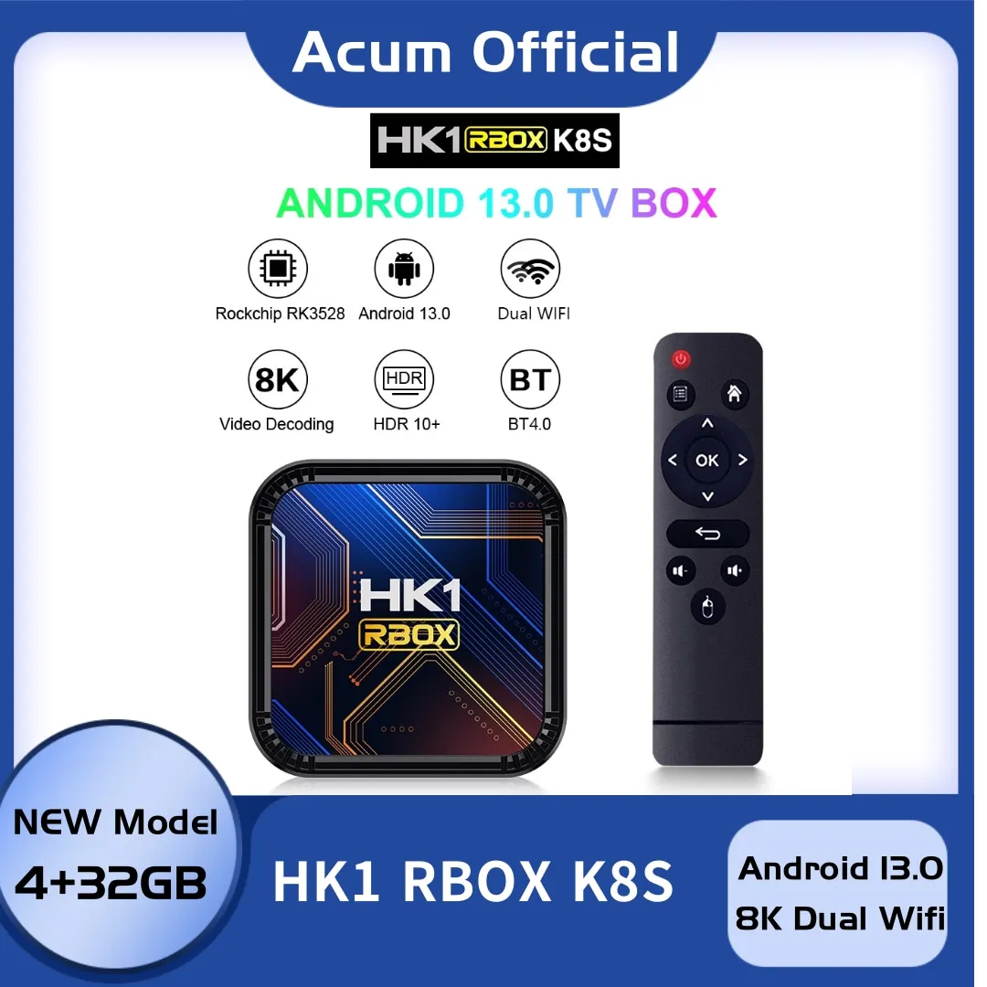 HK1 RBOX K8S Android 13,0 четырехъядерный двухъядерный Wifi 2,4G и 5,0G 8K Smart TV Box 4 ГБ 32 ГБ HDR медиаплеер телеприставка приемник