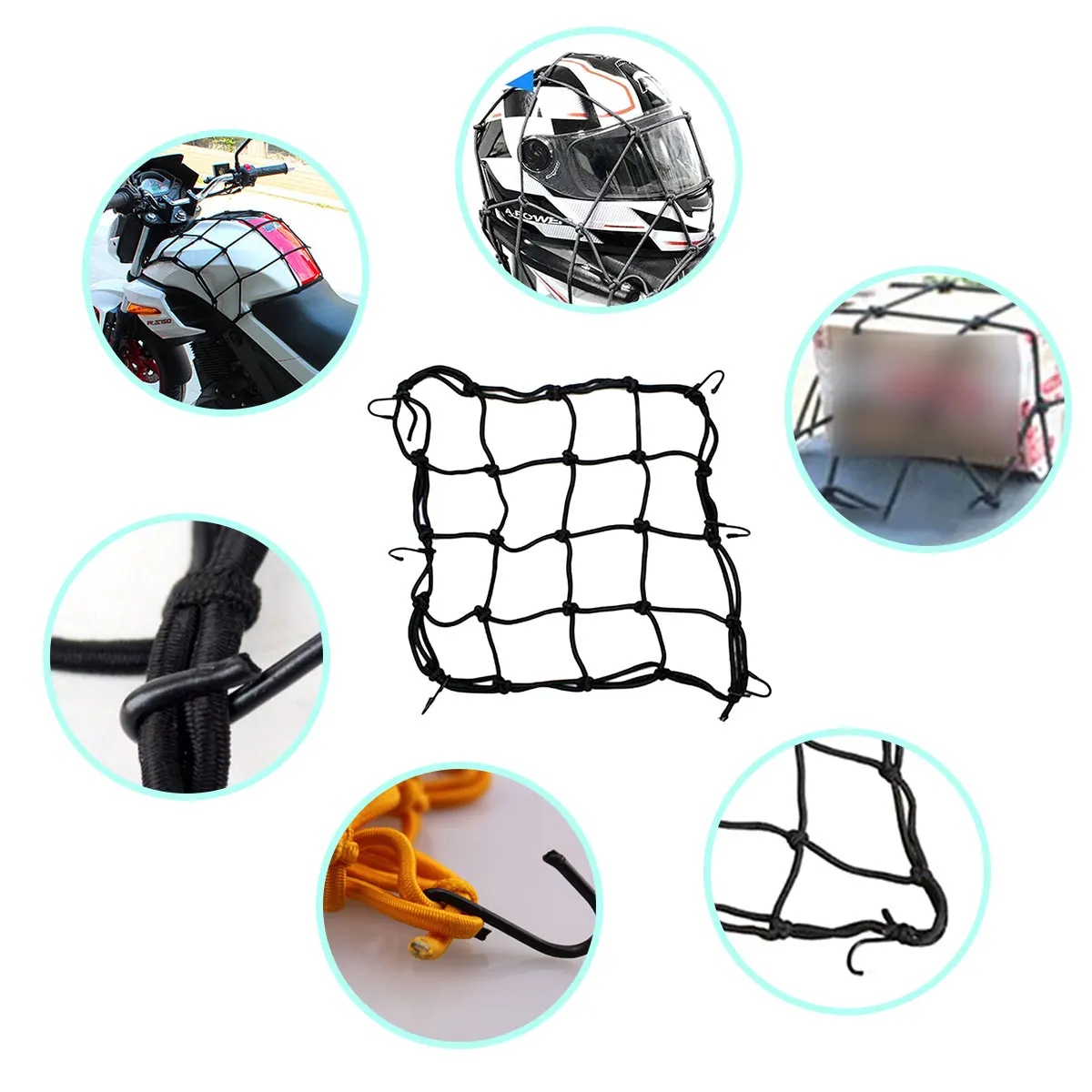 30*30cm / 40*40cm Heavy-Duty Elastic Motorcycle Luggage Net Helmet Holder Tank Mesh Adjustable Hooks