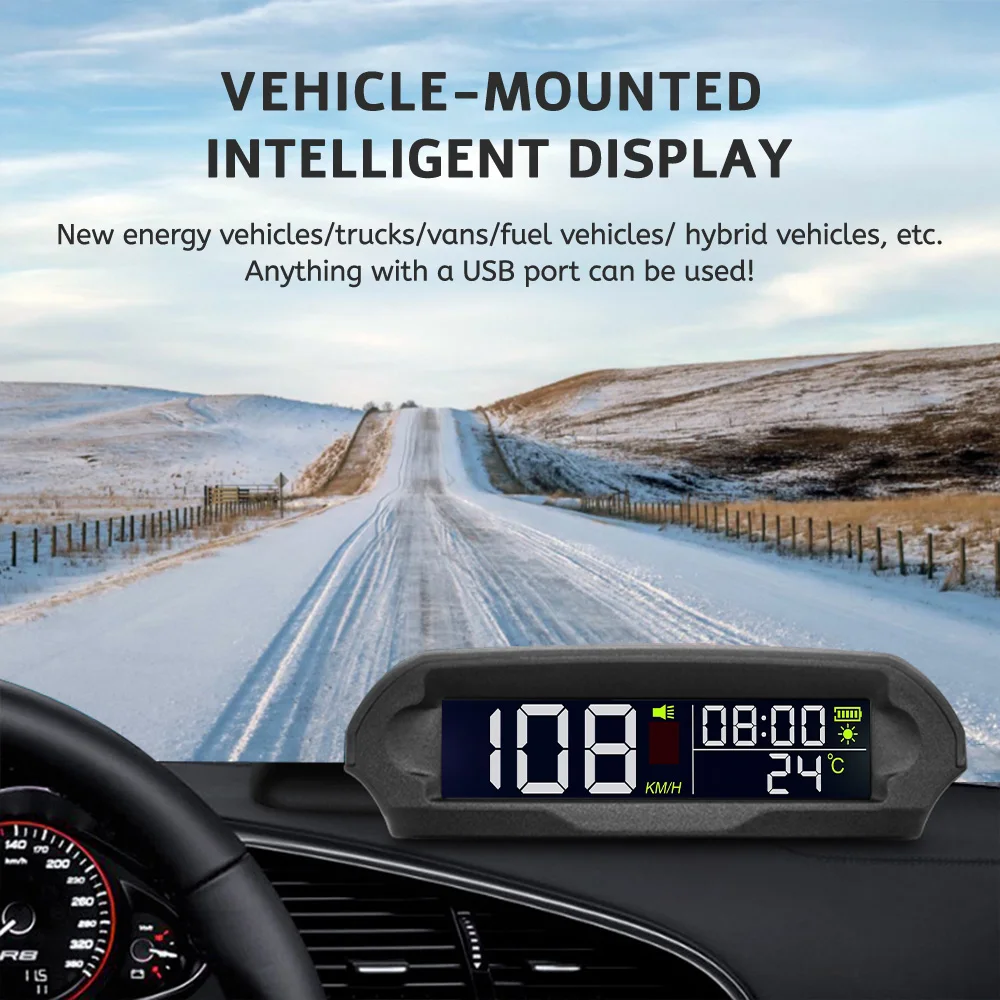 Compteur De Vitesse GPS Solaire HUD - Affichage Tête Haute Avec Vitesse, Température, Horloge - Pour Tous Véhicules