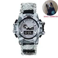 Multifunctional Tactical Waterproof Paracord Survival Watch Bracelet - No (MD Camouflage gray)