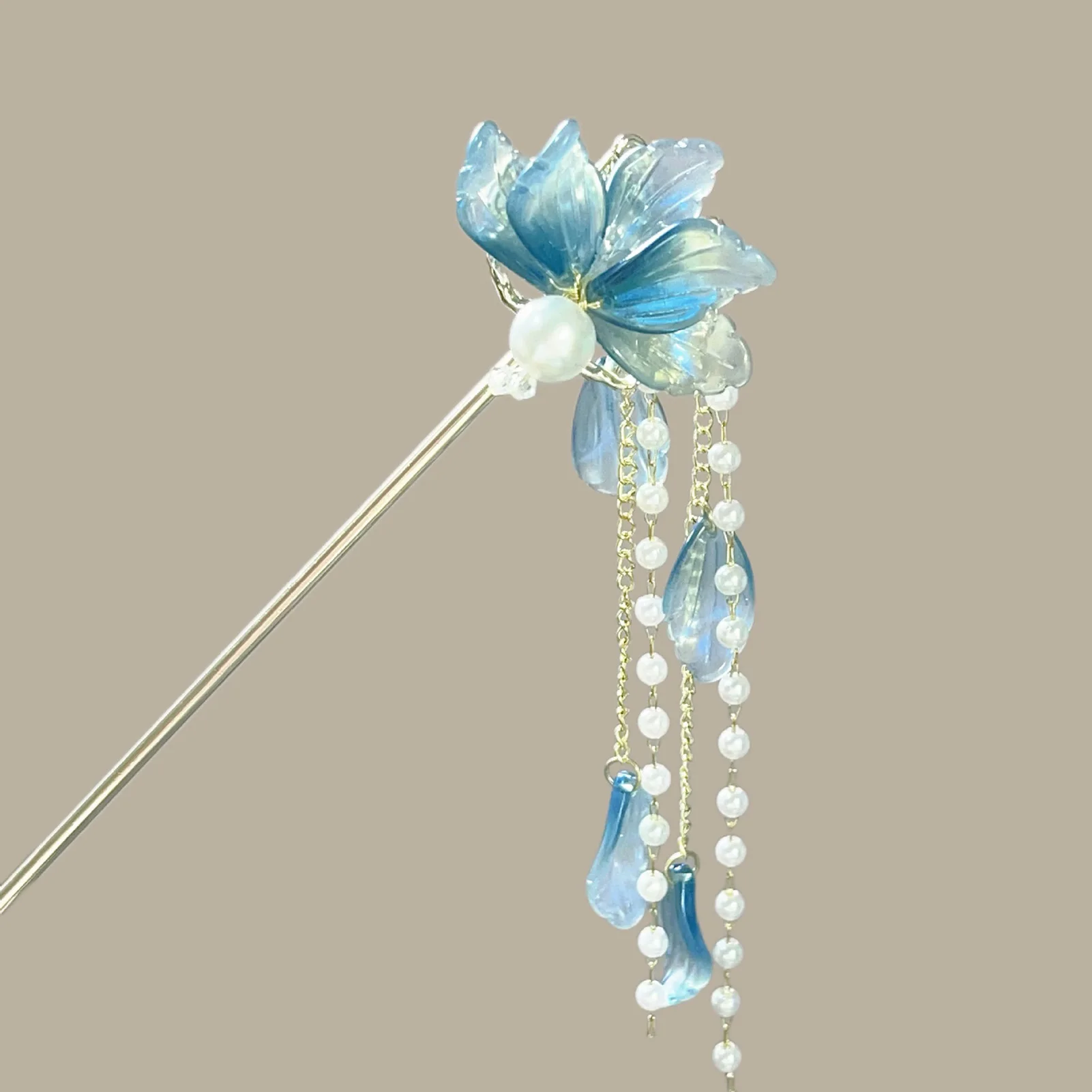 Retro Hanfu Haar Stick Chinesische Blaue Blütenblatt Quaste Haarnadel Chosptick Perle Quaste Cheongsam Haar Brötchen Schmuck Klassische Legierung Tiaras