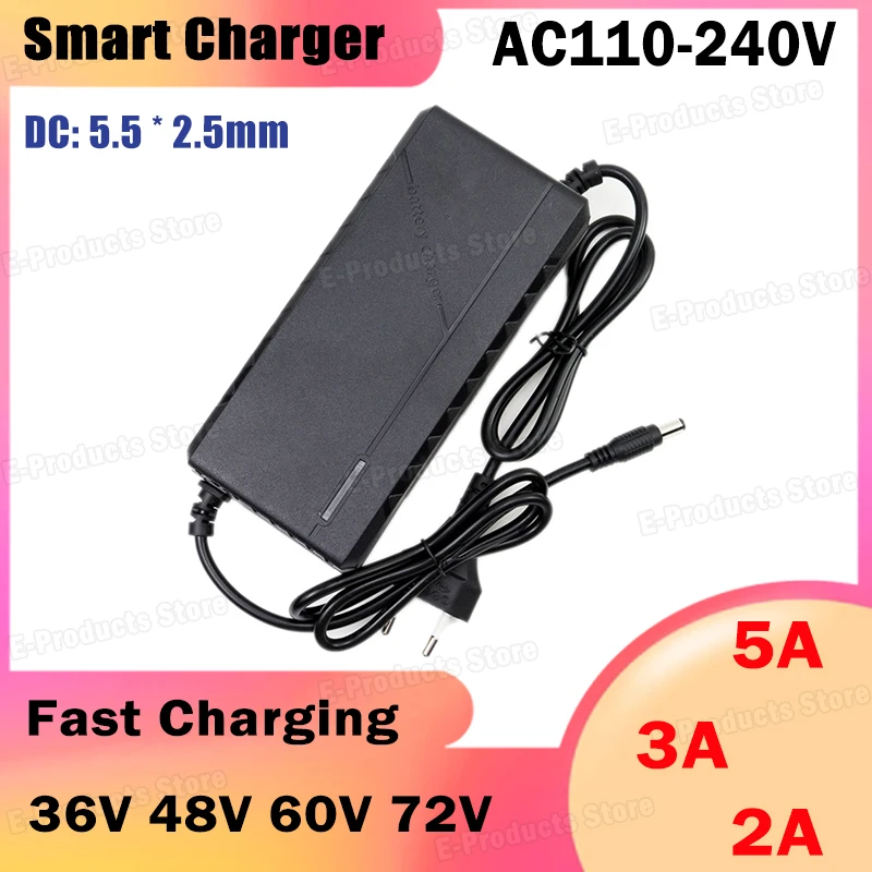 Smart Multi-Voltage Lithium Battery Charger with Adjustable Ampere Settings and EU Plug