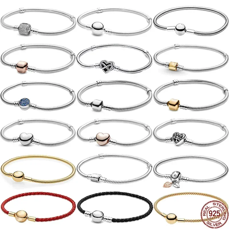 

High quality S925 sterling silver classic letter heart-shaped shiny bracelet fit original design charm beads Diy jewelry gifts