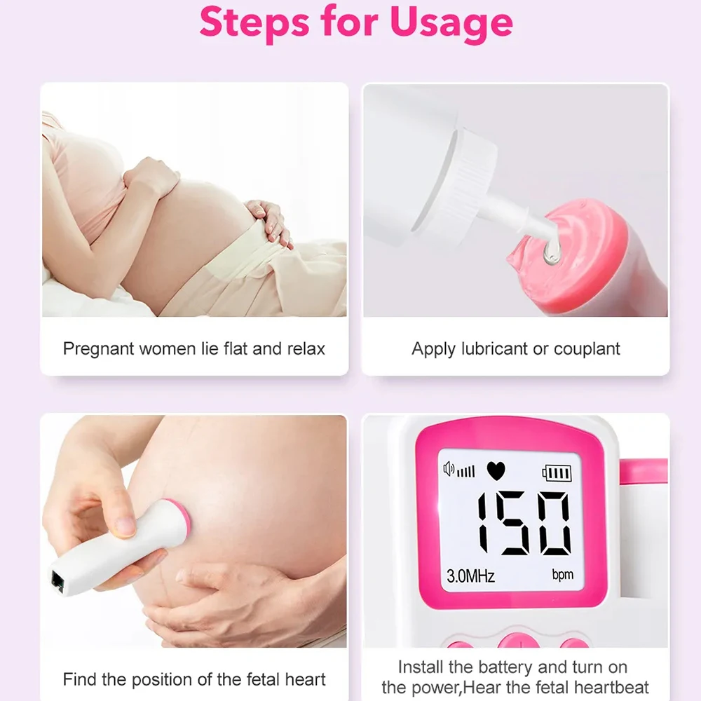3.0MHz Doppler Fetal Heart Rate Monitor Home Pregnancy Baby Fetal Sound Detector Digital Baby Heartbeat Monitor