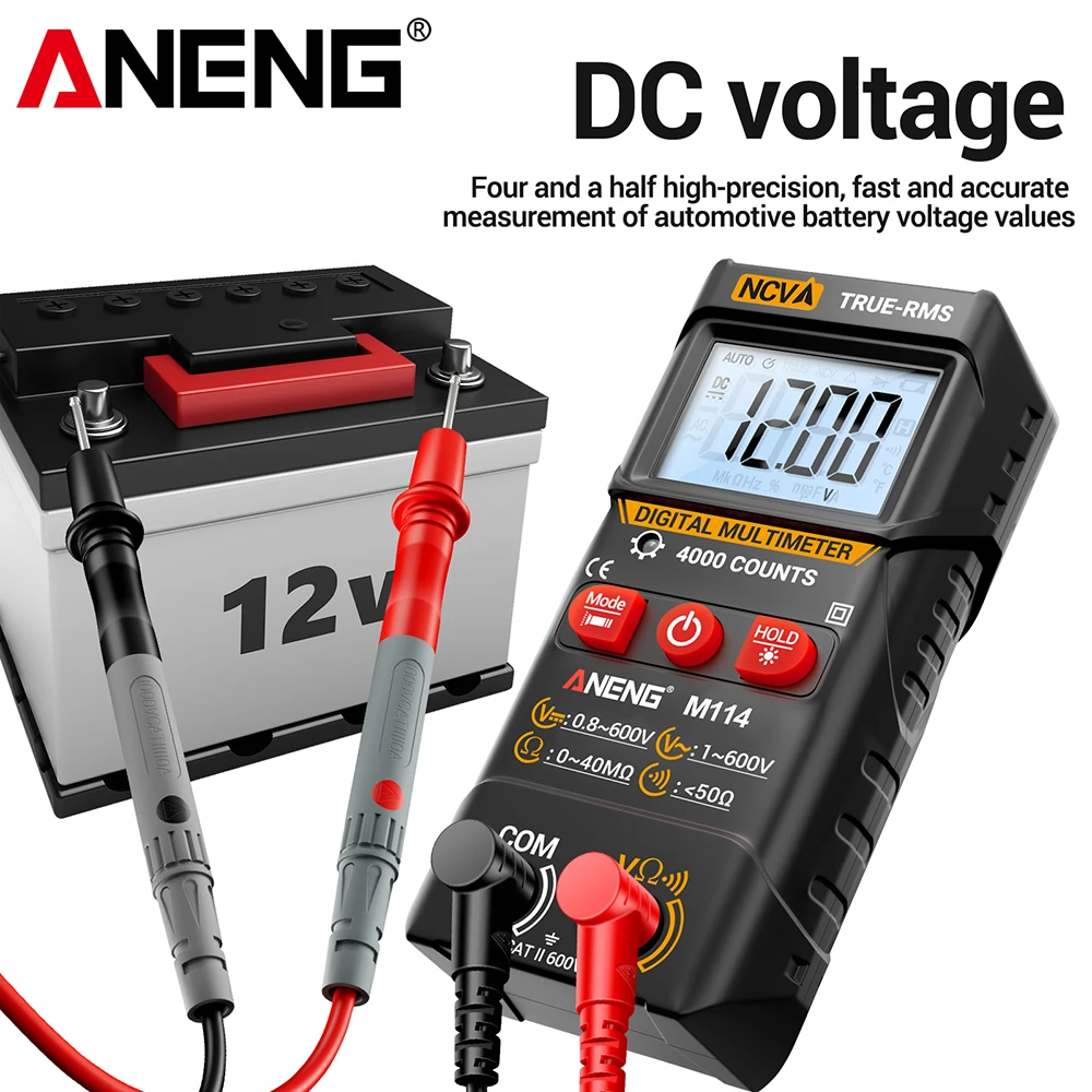 ANENG M114 4000 Counts Automatic Mini Digital Multimeter DC/AC Voltage Backlit Bright Screen NCV Resistance Data retention Tester Tools