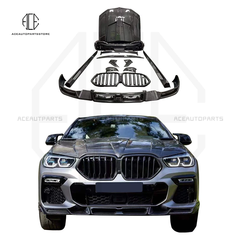 

Для BMW X6 G06 2020 2021 углеродное волокно передняя губа задняя губа капот боковые юбки комплект для тела спойлер крыло глянцевый черный Автомобильный Стайлинг