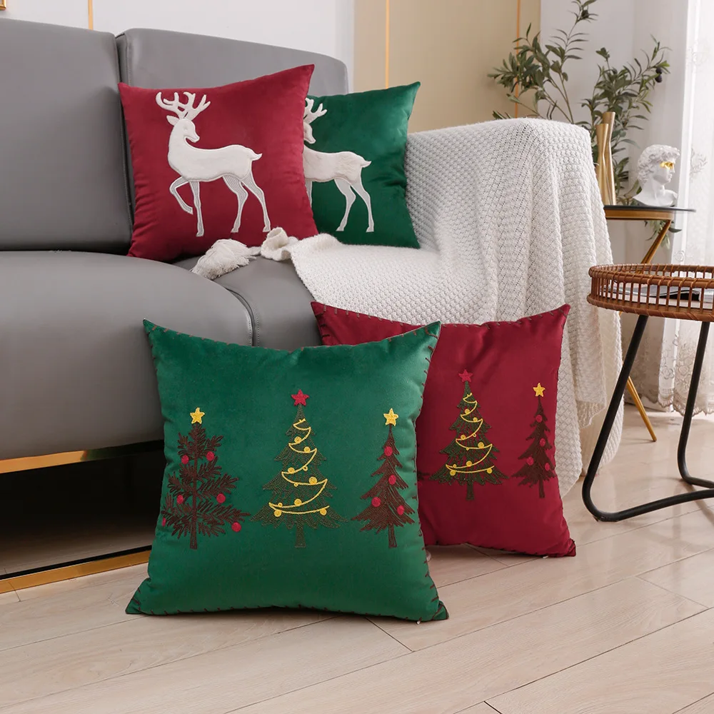 Tegenstander Verstelbaar Mitt Kerstboom Kussenhoes Zachte Fluwelen Borduurwerk Kussensloop Woondecoratie Velours  Kussensloop Woonkamer Sofa Pillowsham| | - AliExpress