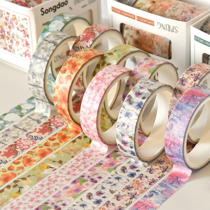 5Pcs Flowers Washi Tape Scrapbooking Supplies Washitape Spring Journal Diary Decoration Cinta Adhesiva Decorativa Washi Tapes 2
