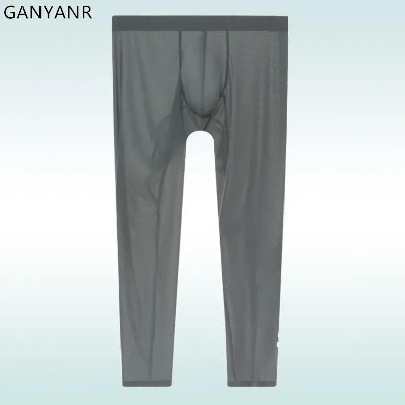 GANYANR Running Tights Men's Leggings Sportswear Compression Pants Basketball Fitness Long Gymwear Marathon Gym Workout Trousers