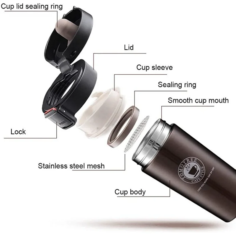 380/500ml Thermos Coffee Cup Tea Mug Double Layer Stainless Steel Vacuum Insulated Metal Thermos Outdoor Sports Water Bottle Kitchen