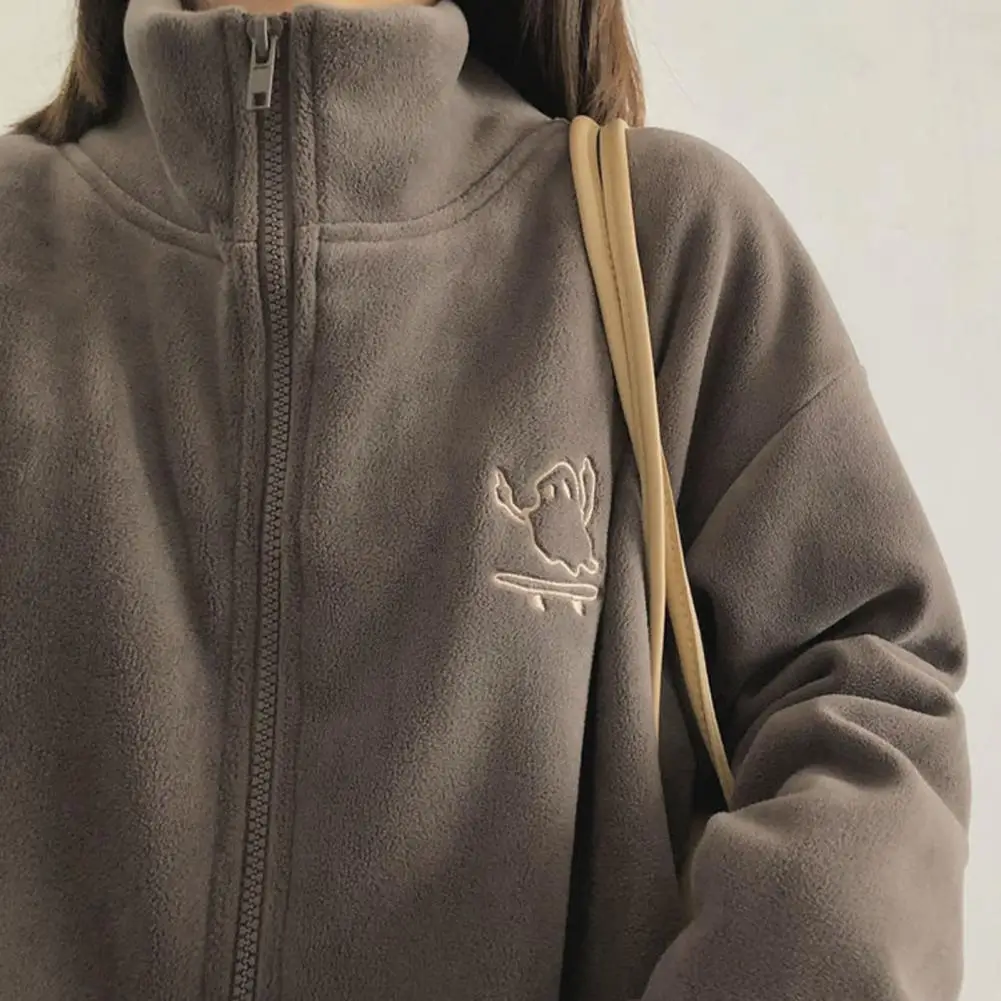 

2023 Hoodie Women Embroidery Hoodies Stand Collar Retro Harajuku Hip Hop Jacket Plush Zip Up Hoodie Casual Loose Sweatshirt Tops