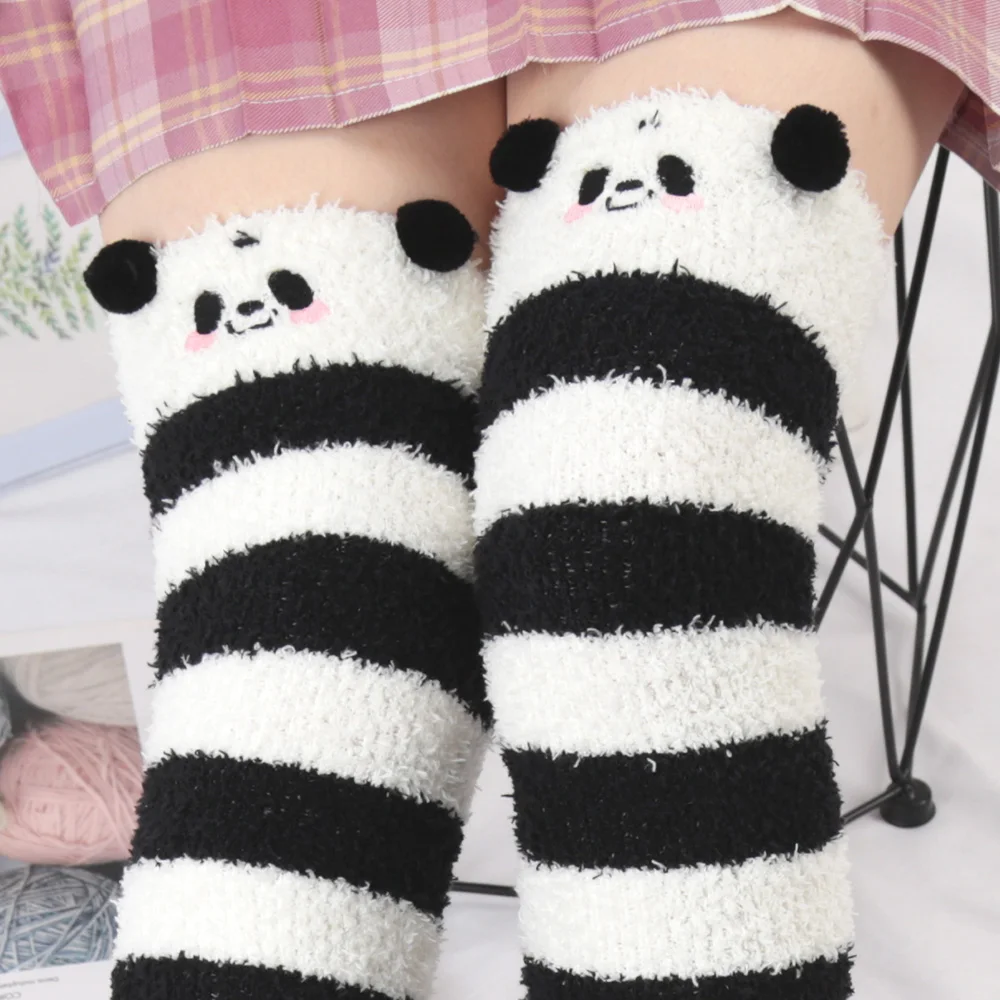 Wander G Women's Over Knee Fuzzy Socks - Cartoon Stripe Thigh High Stockings, Warm & Cozy (Owl) - View #4