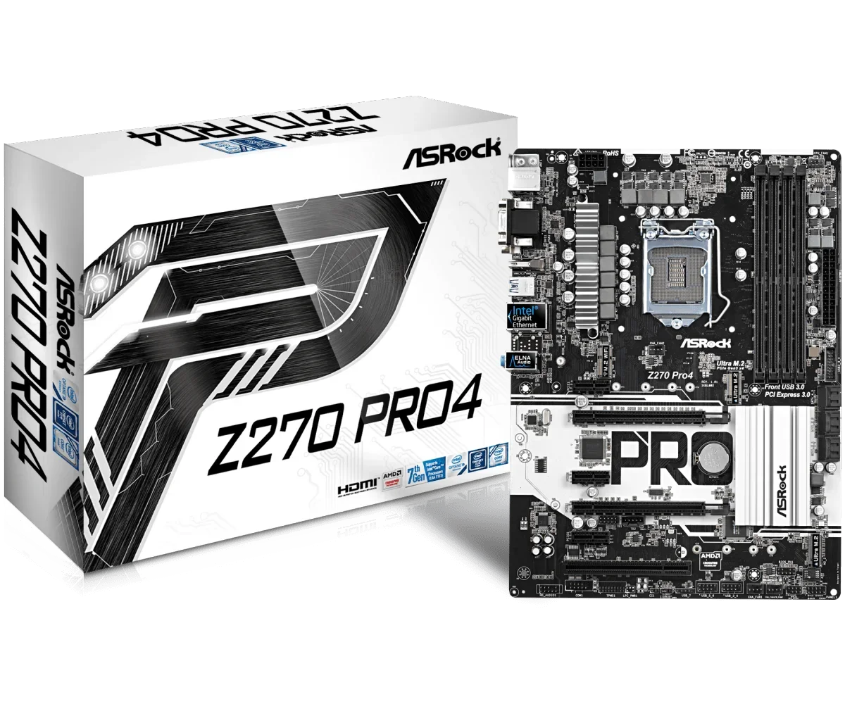 

Z270 Pro4 ATX motherboard LGA 1151 4x DDR4 64GB VGA DVI 2x M.2 NVMe 6x SATA3 with original packing and accessories