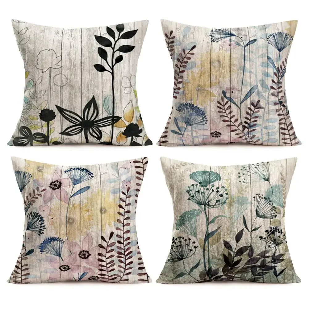 

Льняная наволочка с принтом свежих растений, наволочка для дивана в гостиную, декоративная подушка с цветами 40x40