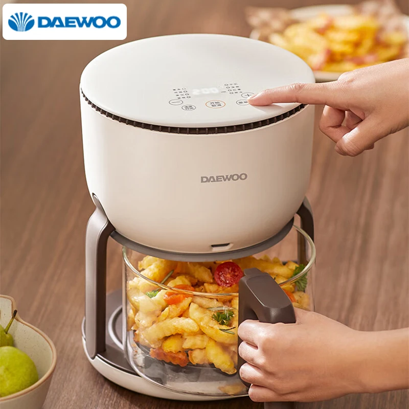 DAEWOO K5 Hourglass Air Fryer 2L Timing Multifunctional Household Air Frying  Pot Glass Basket Less Oil Small Kitchen Appliances