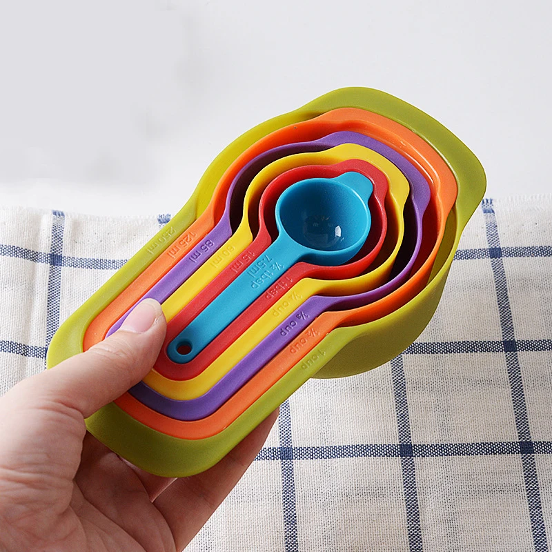 Rainbow Measuring Cup Colored Plastic Flour Measuring Spoon Scale Spoon Set Baking Accessories Kitchen Tools 6/12 Pcs kitchen measuring spoons measuring spoon set measuring cup and spoon set plastic measuring cup