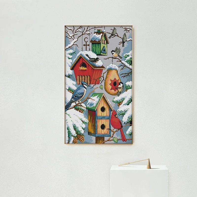 Joy Sunday Little Bird House Crafts Kreuzstichset, HD-Muster, gestempelt, gezählter Stoff, DIY-Sticknadel-Set, Aida 16/14/11 CT – Detail 4