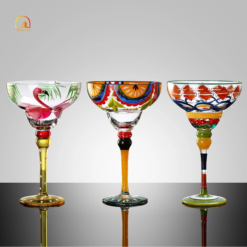 

HOUYUP 270ml Painted Wine Glass Crystal Hand-Painted Flamingo Cocktail Glass Household Goblet for Bar Wedding Party Wholesale