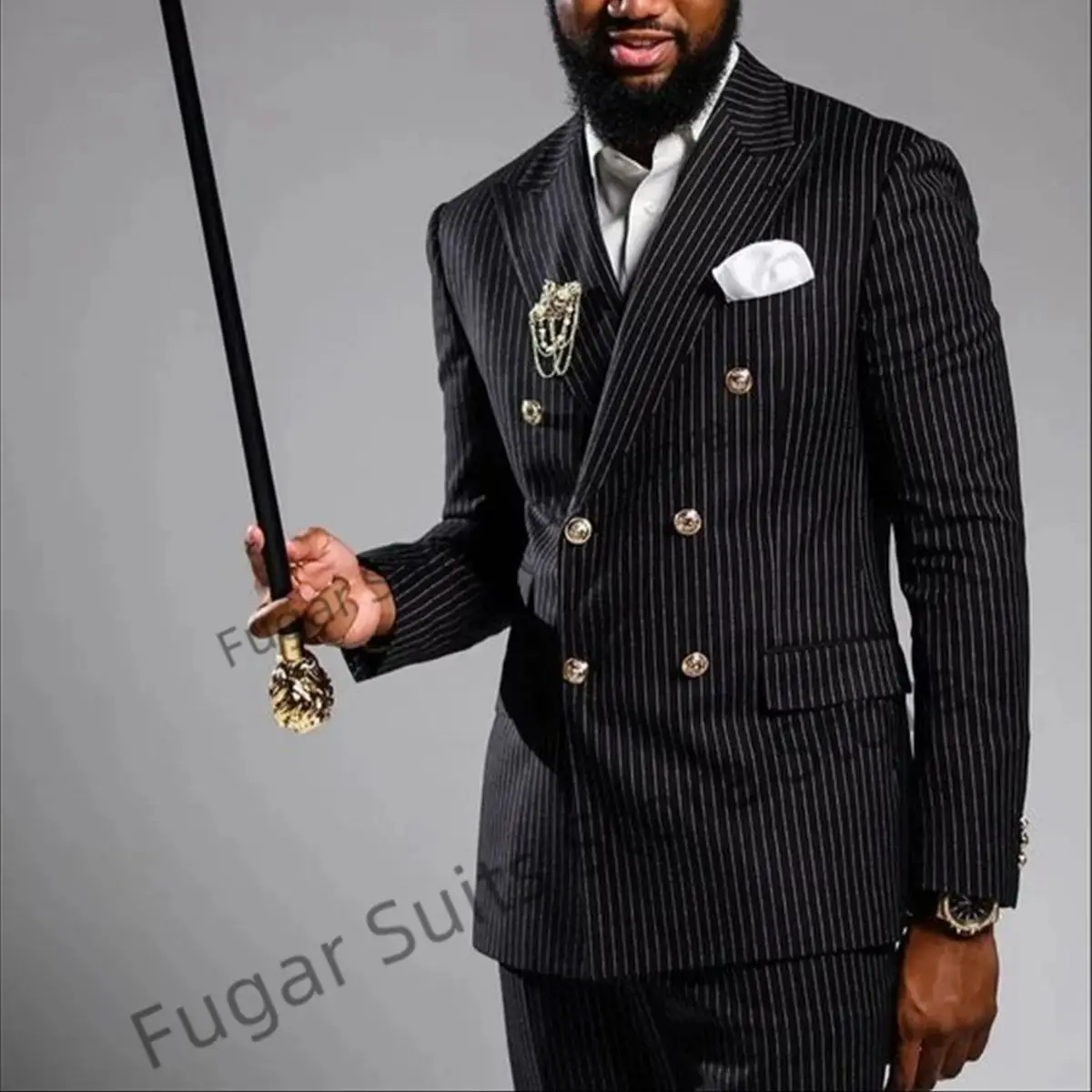 Handsome Black Stripe Double Breasted Wedding Suits For Men Slim Fit Groom Tuxedos 2 PCS Sets Business Male Blazer Costume Homme