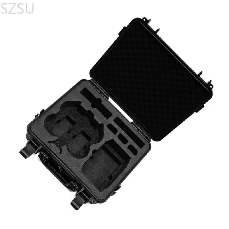 Valise étanche antichoc professionnelle avec sangle ajustable, vue latérale montrant les charnières renforcées.