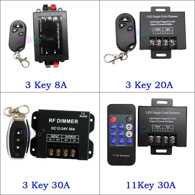 Regulador de atenuación de tira LED PWM, regulador de atenuación de luces  LED o interruptor de cinta, regulador de intensidad ajustable DC12-24V 8A