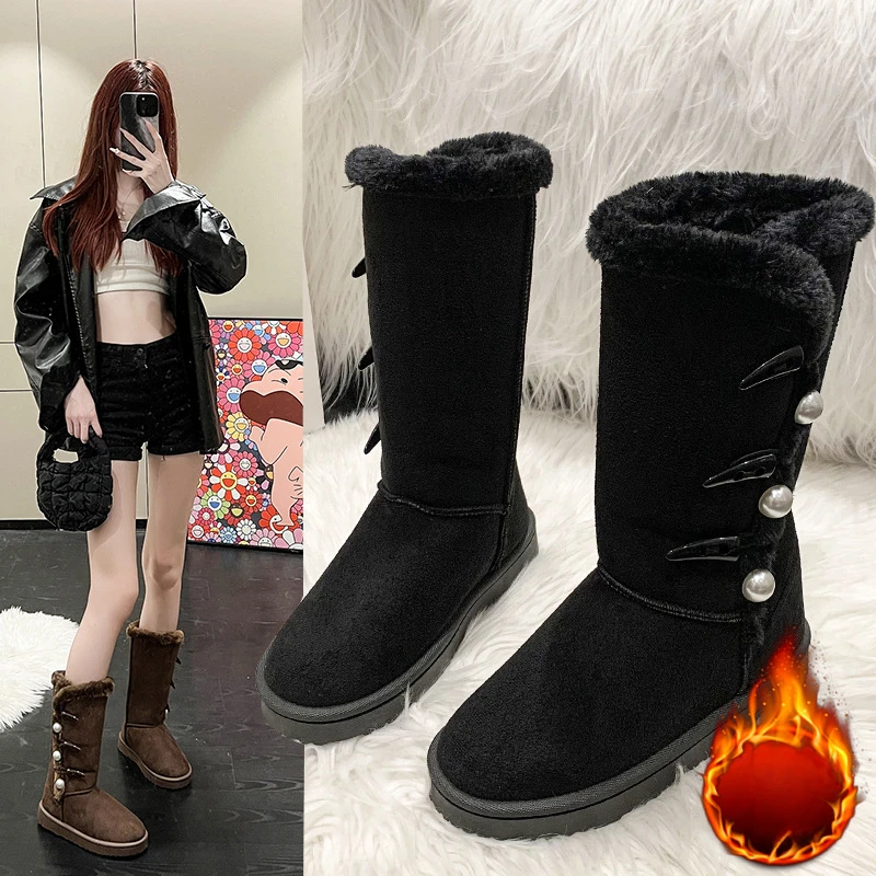 

Winter New Round Head Fashion Plush Thickened Women Boot Mid Sleeve Flat Bottom Sleeve Casual Cotton Shoes Women Thick Sole Boot