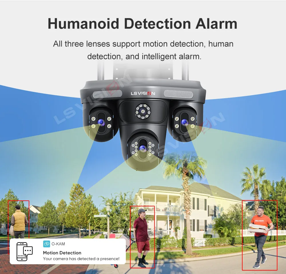 15MP WiFi Security Camera Three Screens Outdoor IP Camera Three PTZ 2-Way Audio