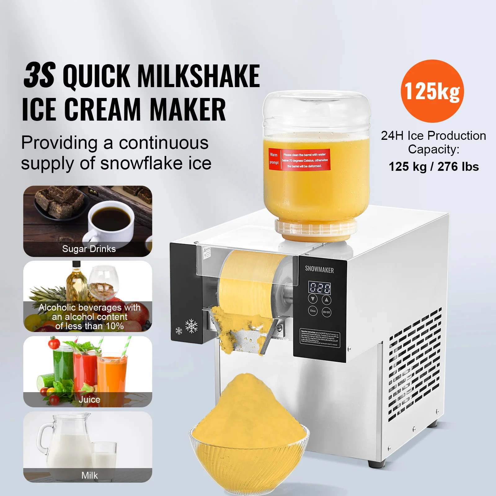 Succebuy Commercial Snowflake Ice Machine Stainless Steel Air Cooling System&Rapid Heat Dissipation for Bakery Cafe 3