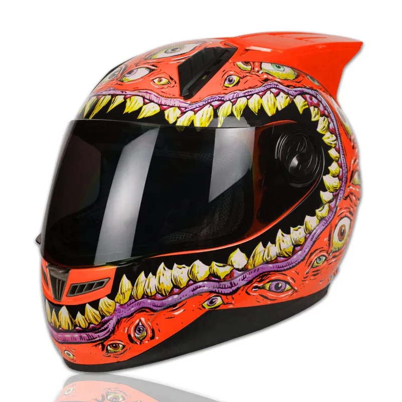 

Free Ship Full Face Motorcycle Helmet With Horns Orange Color Helmet Off Road Professional Motocross Rally Racing Helmet FAST