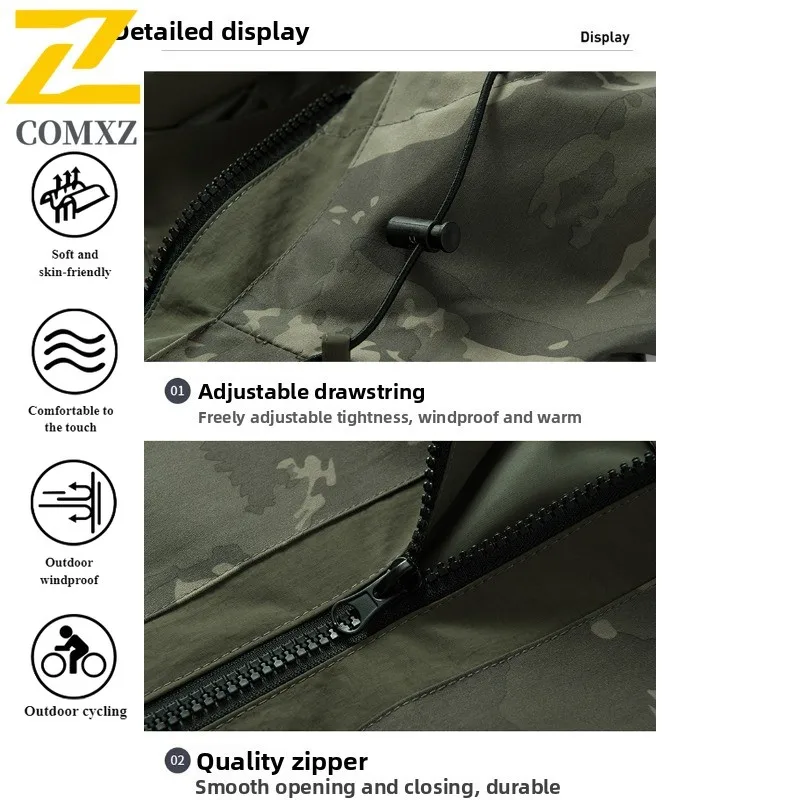 EIAO Men's Camo Military Jacket Waterproof Windproof Hooded Tactical Coat for Hiking Hunting Outdoor Workwear Autumn Winter 2025