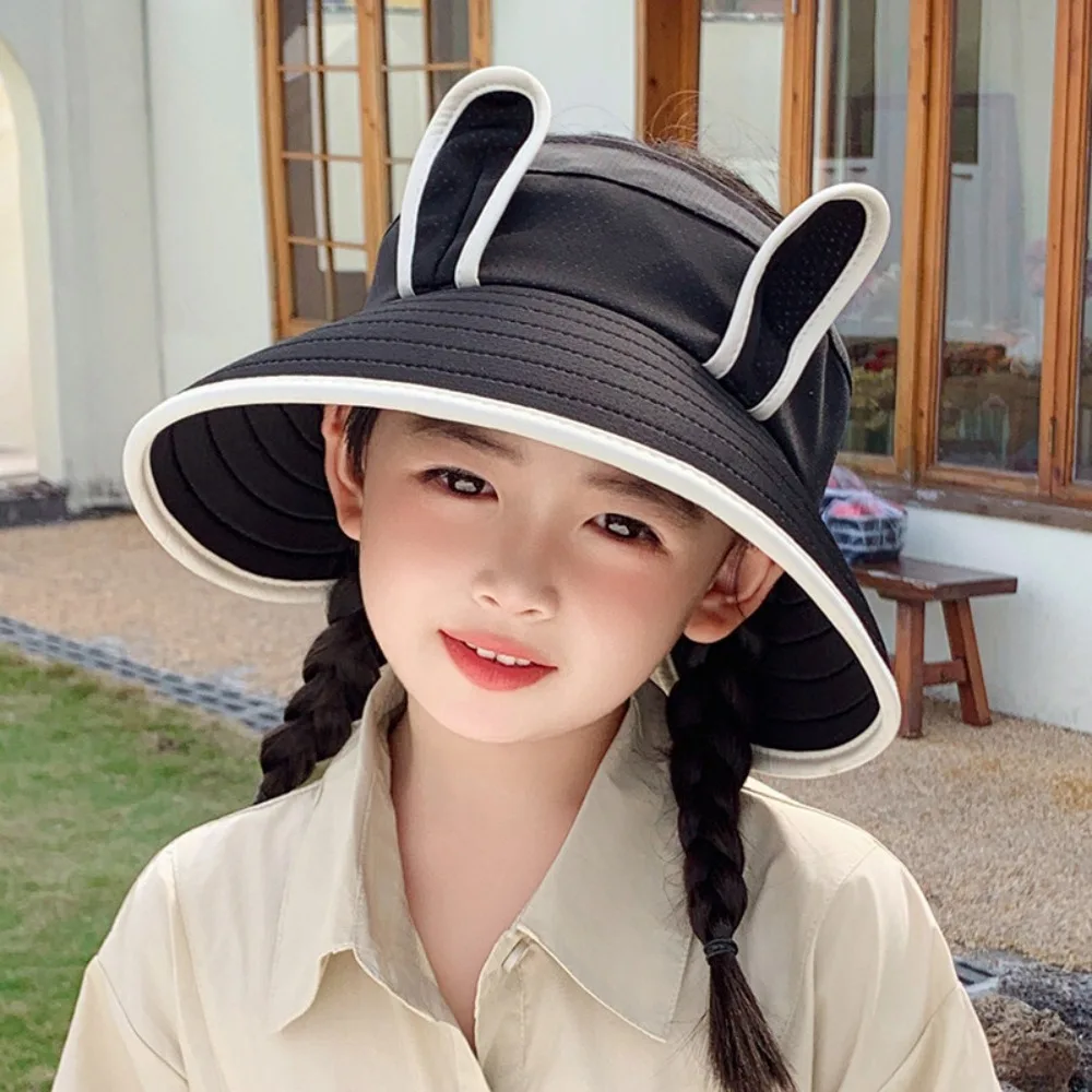 Korean Style Wide Brim Peaked Cap Empty Top Adjustable Rabbit Ear Sunhat Sunscreen Streetwear Children Fishman Hat 2-4 Years Old