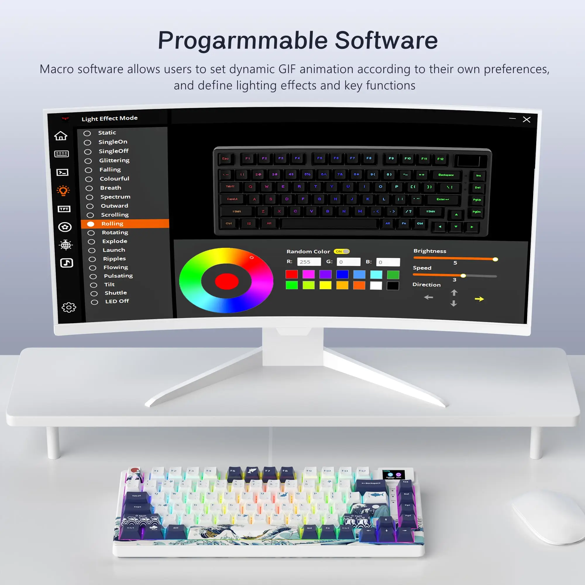 워미어 SK80 가스켓 마운트 기계식 키보드 81키 게이머 키보드 75% 핫스왑 RGB 게이밍 키보드 (스마트 디스플레이 포함, PC용)