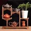 Chinese Kung Fu tea pot Crafts Display Holder Shelves Teapot Tea Set Wood carving Display Stand Decoration Home Tea Accessories 5