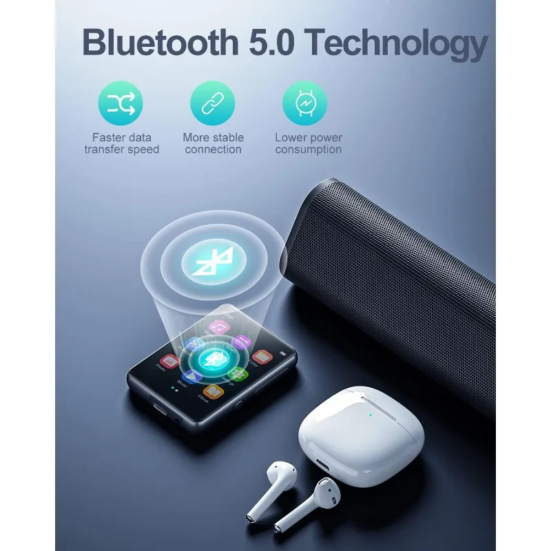 MP3-speler, 64 GB, bluetooth 5.0, 2.4 Full touchscreen, draagbare MP3