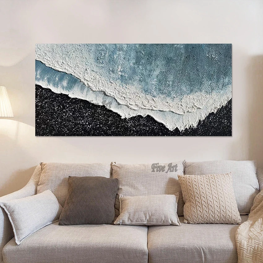 

Thick Texture Sea Wave Abstract Canvas Painting Design Large Size Living Room Wall Picture High Quality Home Decor Wallpaper