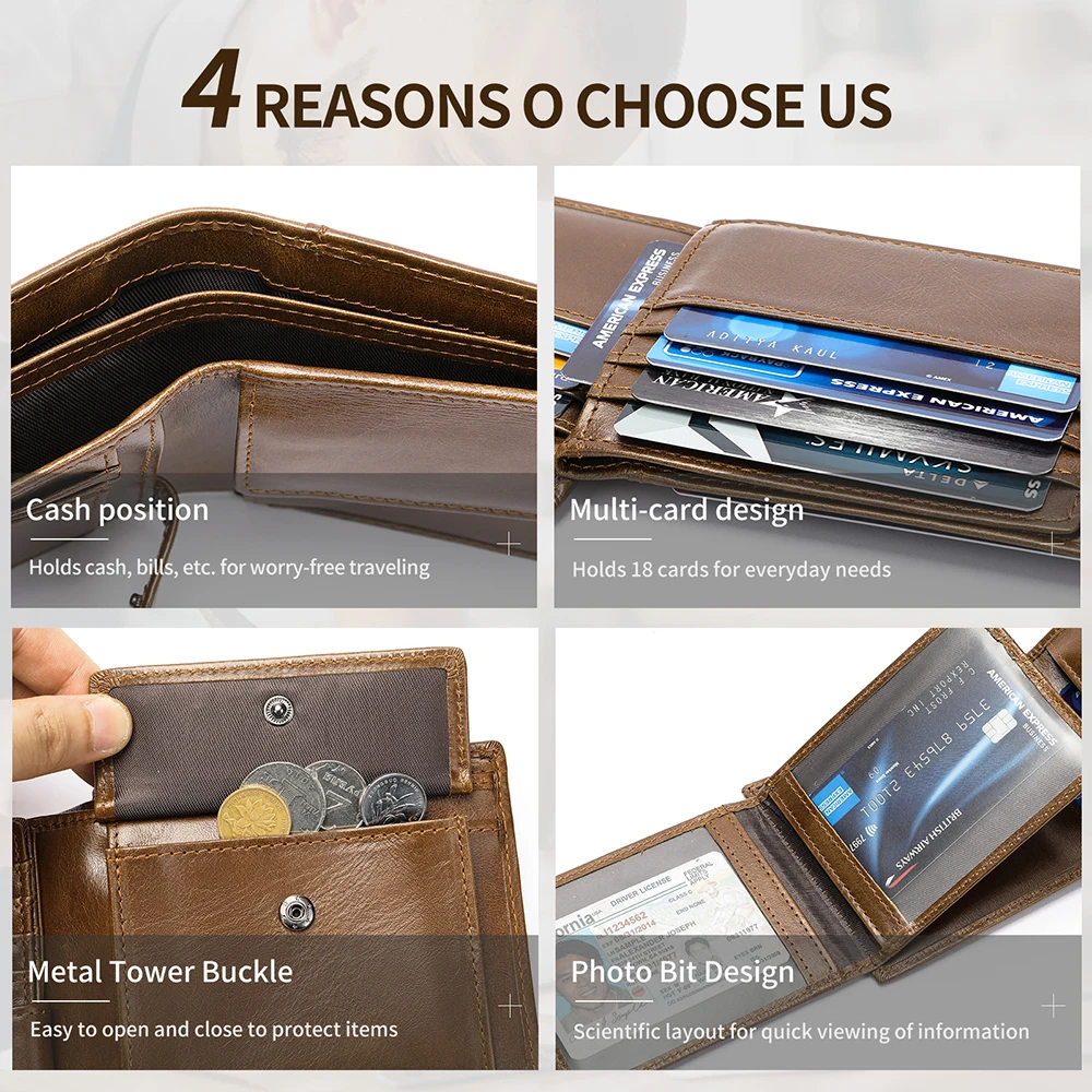 WESTAL Handmade Cowhide Leather Men's Anti-Theft Wallet with Large Capacity