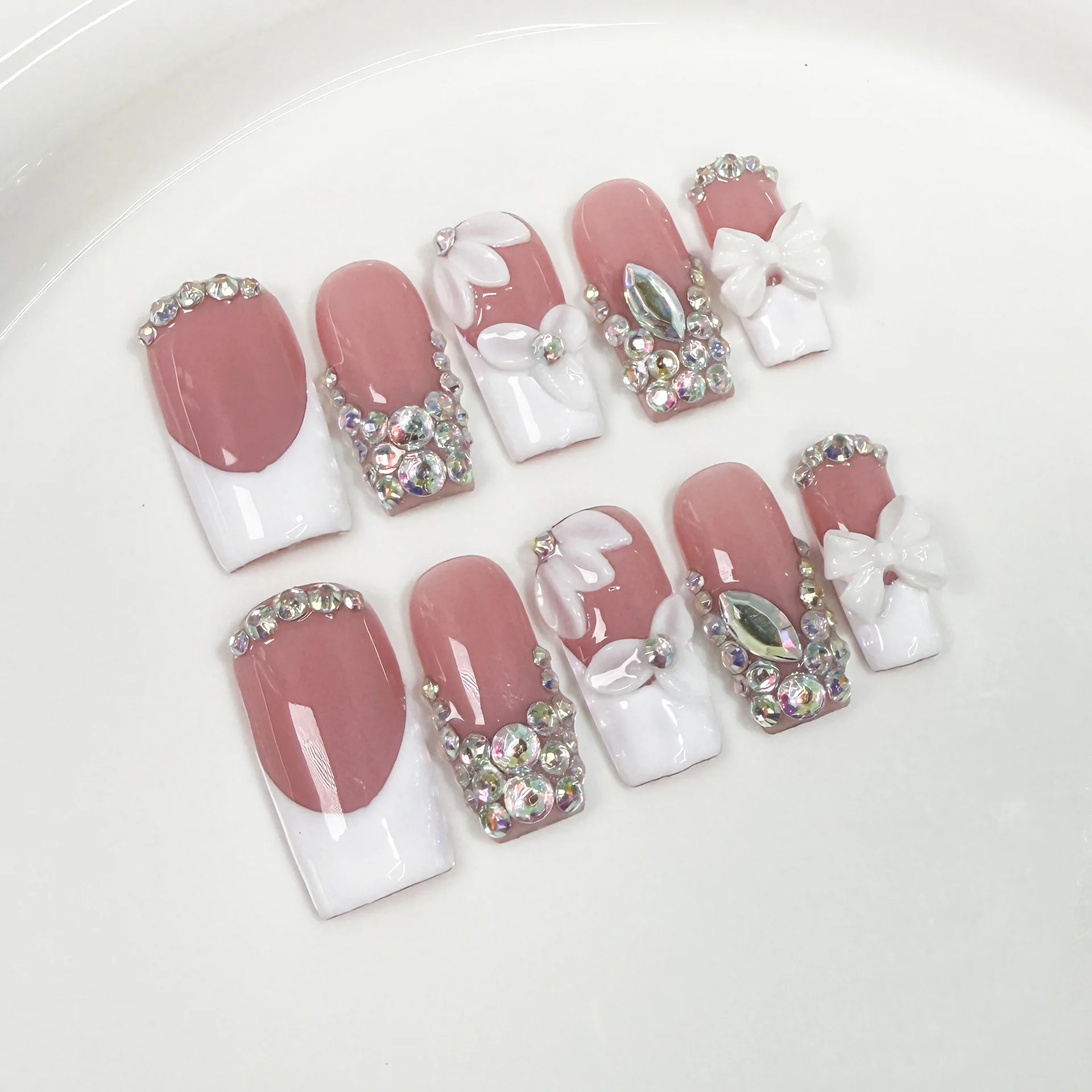Luxury Gold Press on Nails with 3D Flowers