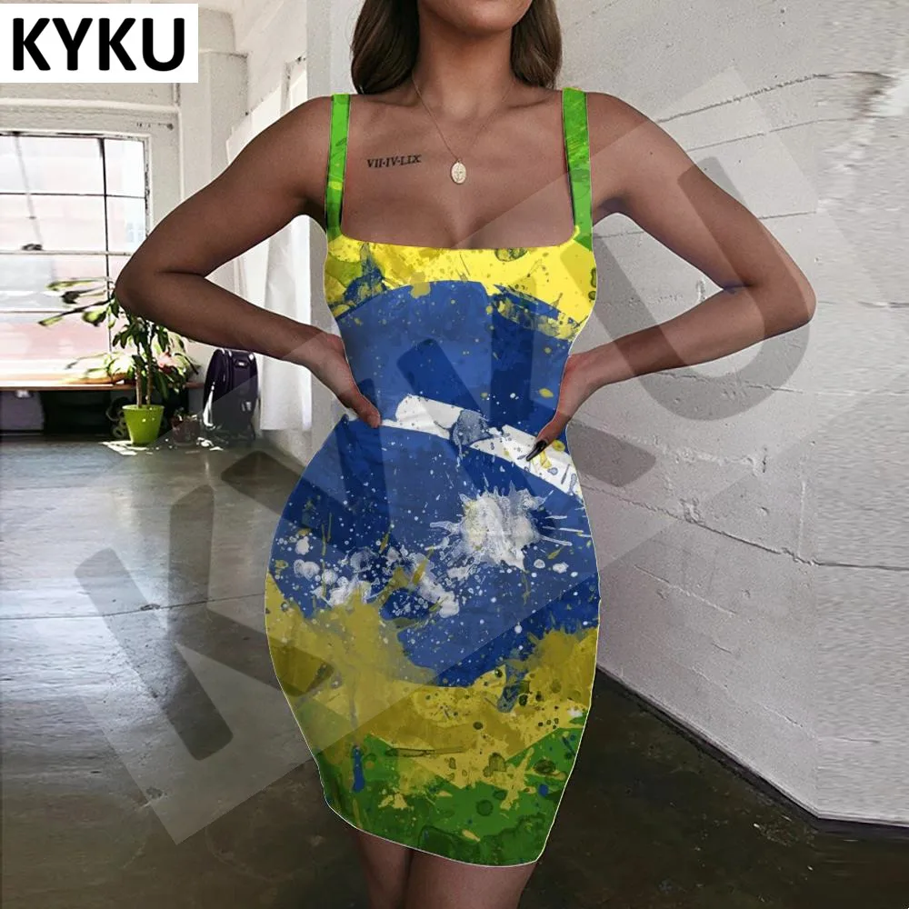 

Женское футбольное платье KYKU, летнее пляжное платье с 3D-принтом в бразильском стиле