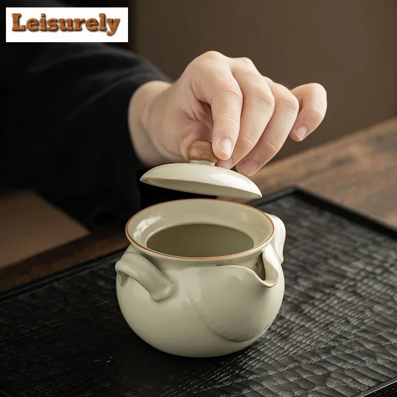 200ML Antique Pink Ru Kiln Hand-held Teapot Not Hot Hand Pot Household Tea Brewing Kettle With Strainer Kungfu Teaset Decoration