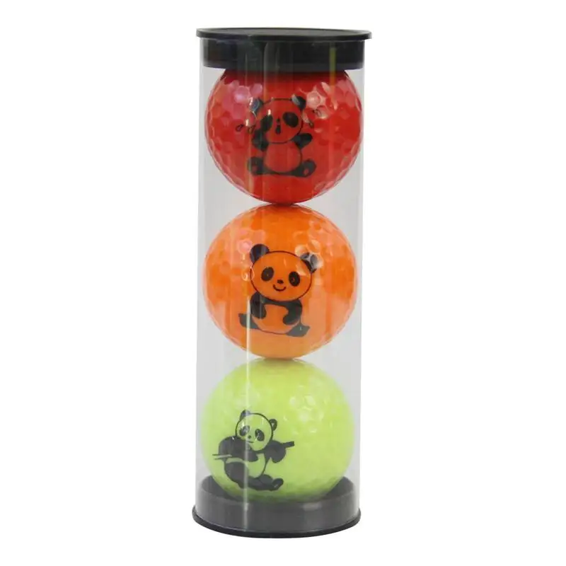 

3 Pc Cute Cartoon Panda Golf Ball Double Layer Synthetic Rubber Golf Practice Balls Gift Balls For Golf Range & Training