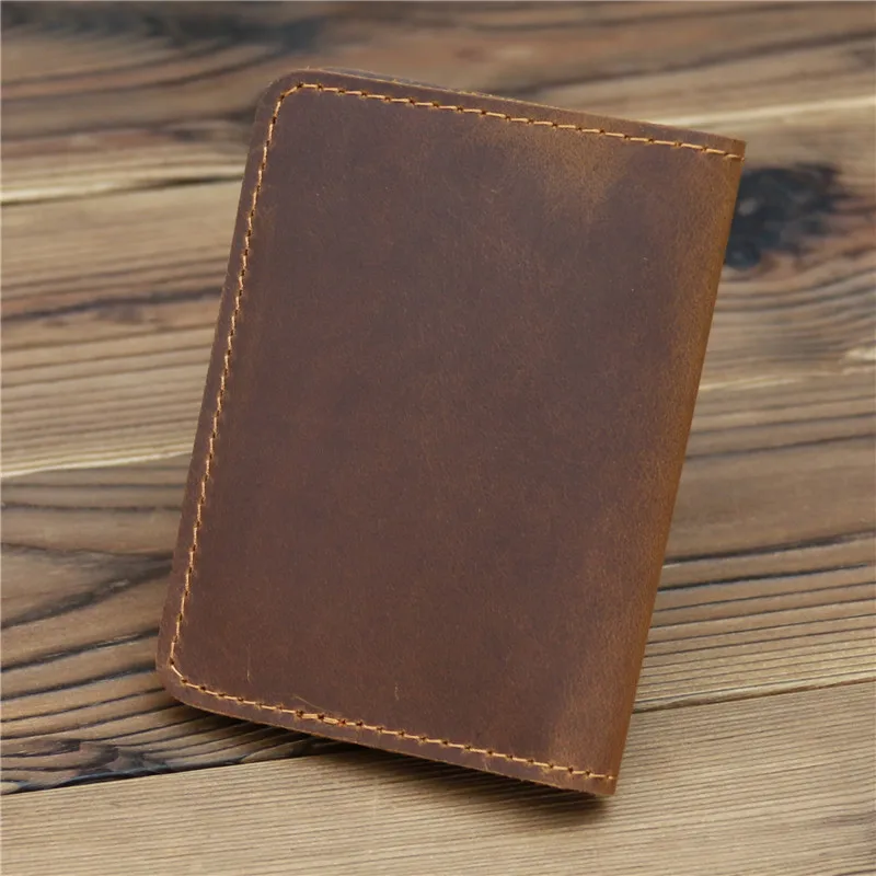 Retro Crazy Horse Leather Cards Cases Mens Credit Card Holder Wallet Handmade Short Ultra Thin Slim Drivers License ID Cover