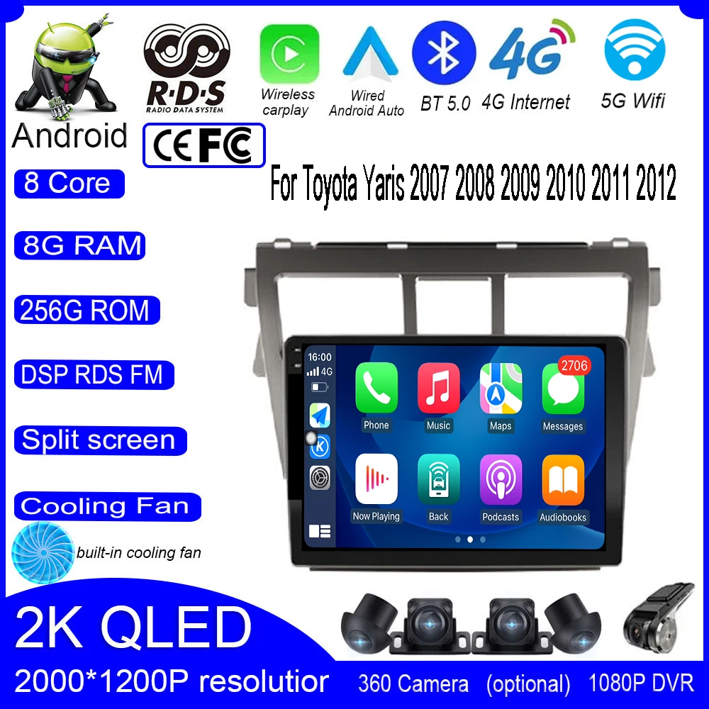 

For Toyota Vios Yaris 2007 2008 2009 2010 2011 2012 Android 13 Car Radio Carplay Video Autoradio Player Multimedia Navigation