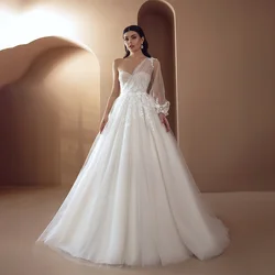 Sweetheart Lace Appliques Detachable One Single Long Sleeve Wedding Dress A-Line Backless Lace Up Bridal Gowns